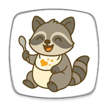 Feeding with baby raccoon - Square fridge magnet - white - Front