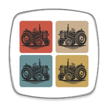Tracteur classique au look vintage - Magnet carré - blanc - Devant