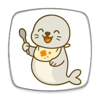 Alimentation avec le bébé phoque - Magnet carré - blanc - Devant