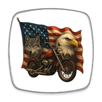 Hubschrauber, Wolf und Adler auf US-Flagge - Viereckiger Kühlschrankmagnet - Weiß - Vorne