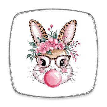 Blumenhase mit Brille und Kaugummi - Viereckiger Kühlschrankmagnet - Weiß - Vorne