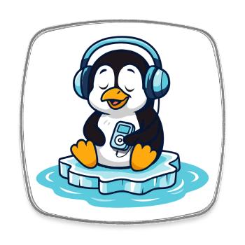 Pingouin mélomane avec des écouteurs - Magnet carré - blanc - Devant