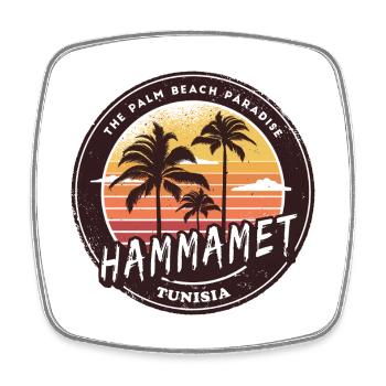 Hammamet Palmen Vintage Design - Viereckiger Kühlschrankmagnet - Weiß - Vorne