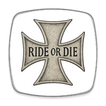 Maltese Cross Engraved RIDE OR DIE - Square fridge magnet - white - Front