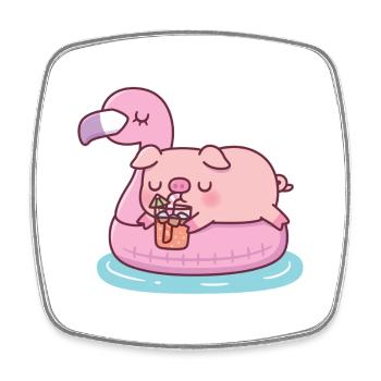 Cute Pig Chilling On Pink Flamingo Pool Float - Square fridge magnet - white - Front