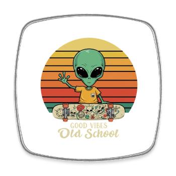 Alien Skater - Tattoo - Old School - Viereckiger Kühlschrankmagnet - Weiß - Vorne