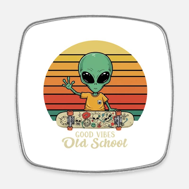 Alien Skater - Tattoo - Old School - Square fridge magnet - white