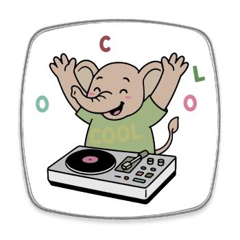 Dancing cheerful elephant partying as a DJ - Square fridge magnet - white - Front