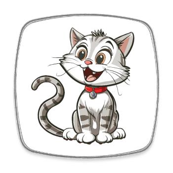 Cheerful cartoon cat with collar - Square fridge magnet - white - Front