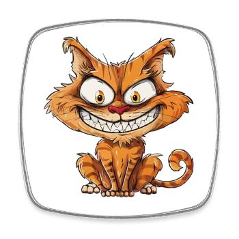 Crazy Katze, Verrückte Katze mit breitem Grinsen - Viereckiger Kühlschrankmagnet - Weiß - Vorne