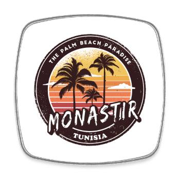 Monastir Palmen Vintage Design - Viereckiger Kühlschrankmagnet - Weiß - Vorne