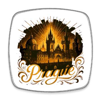 Prague Capital Czech Republic Gold Gift - Square fridge magnet - white - Front