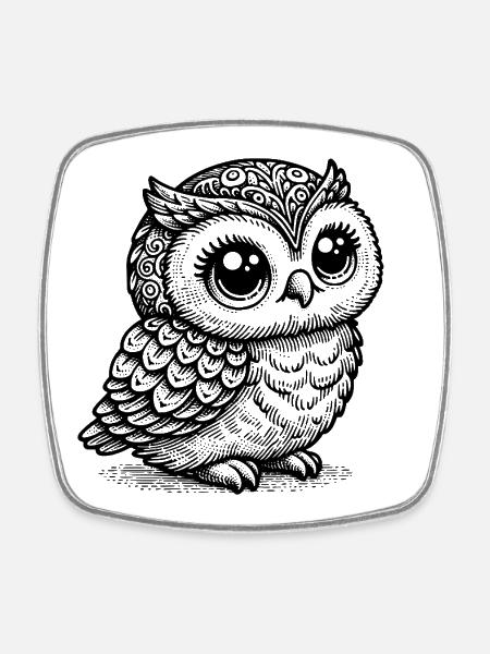 Mystic Owl – Black Animal Silhouette - Square fridge magnet - white