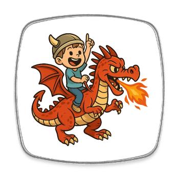 Petit viking sur dragon - Magnet carré - blanc - Devant