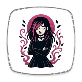 Fille gothique lune rose - Magnet carré - blanc - Devant
