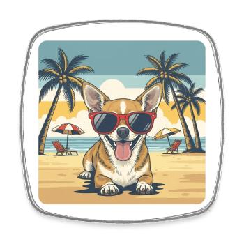 Chihuahua Beach Dog with Sunglasses - Square fridge magnet - white - Front