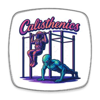 Calisthenics Astronaut Alien Pull-ups Gift - Square fridge magnet - white - Front