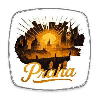 Prague Praha Capital Czech Republic Gold Gift - Square fridge magnet - white - Front