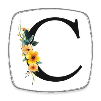 C Monogramme, Floral, Personnalisable - Magnet carré - blanc - Devant