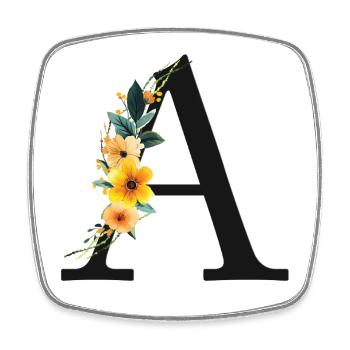 Un monogramme, floral, personnalisable - Magnet carré - blanc - Devant
