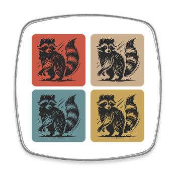 Stylish raccoon retro design - Square fridge magnet - white - Front