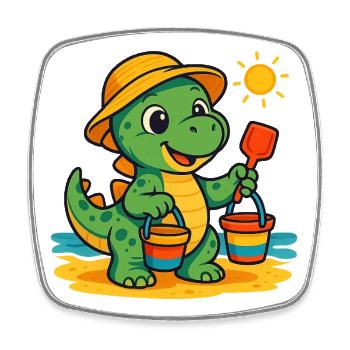 Playful Dinosaur with Summer Accessories - Square fridge magnet - white - Front