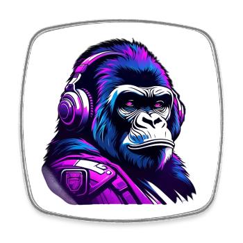 Futuristic gorilla motif with headphones - Square fridge magnet - white - Front