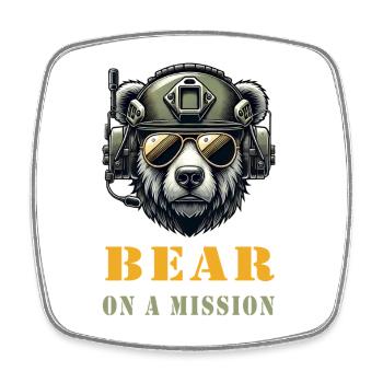 Bear in Mission / Military Design - Square fridge magnet - white - Front