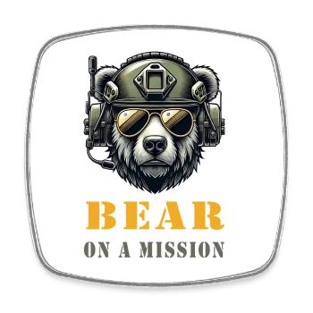 Bear in Mission / Military Design - Square fridge magnet - white - Front