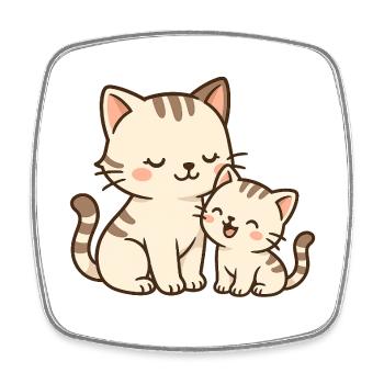 Mom cat and baby kitten cuddling and laughing - Square fridge magnet - white - Front