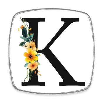 K Monogram, Floral, Personalizable - Square fridge magnet - white - Front
