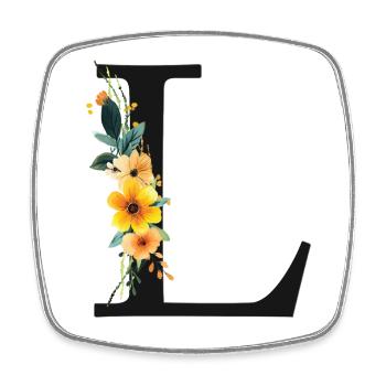 L Monogram, Floral, Personnalisable - Magnet carré - blanc - Devant