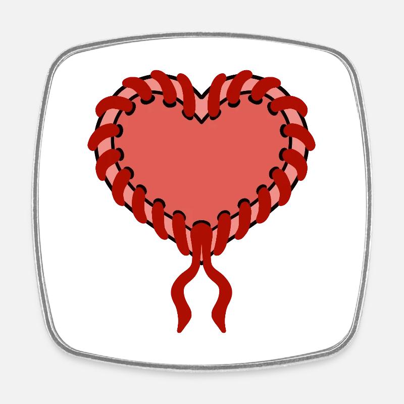 Sewn heart - Square fridge magnet - white