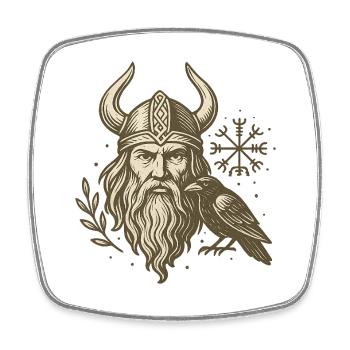 Viking barbu avec corbeau style runique - Magnet carré - blanc - Devant