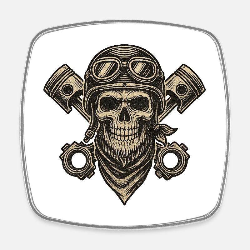 Crâne biker mécanique vintage - Magnet carré - blanc