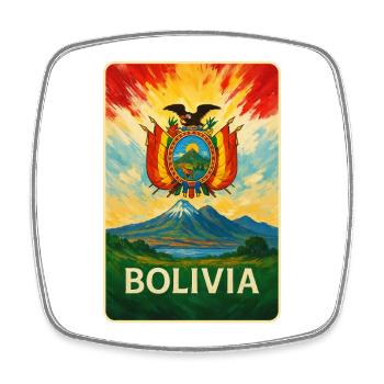 Bolivia Flags Landscape Design - Square fridge magnet - white - Front