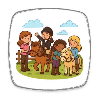 Poney club fillettes et poneys mignons - Magnet carré - blanc - Devant