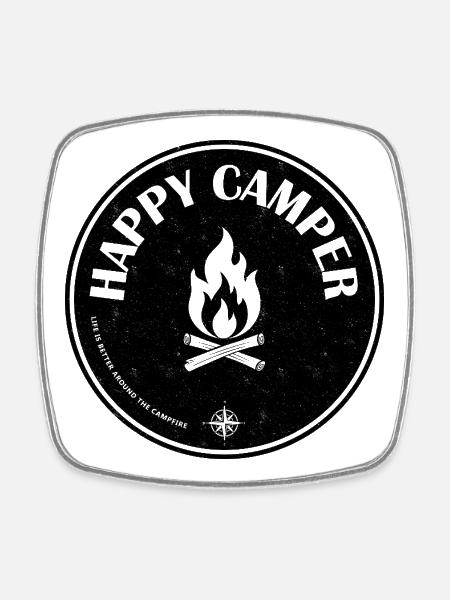 Happy Camper Camping Campfire - Square fridge magnet - white