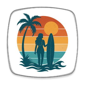 Sonnenuntergang am Strand mit Surferin - Viereckiger Kühlschrankmagnet - Weiß - Vorne