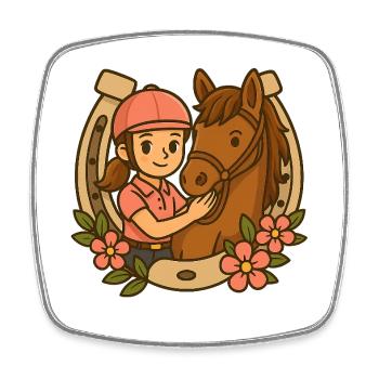 Petite cavalière et son cheval mignon - Magnet carré - blanc - Devant