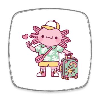Cute Axolotl With Suitcase Vacation Travel - Square fridge magnet - white - Front