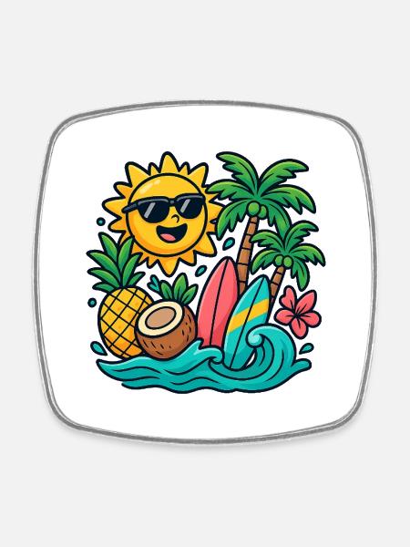 Sunny Beach Paradise Surf Design - Magnet carré - blanc