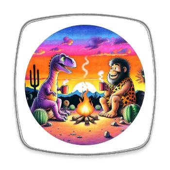 Prähistorische Lagerfeuer-Begegnung Illustration - Viereckiger Kühlschrankmagnet - Weiß - Vorne