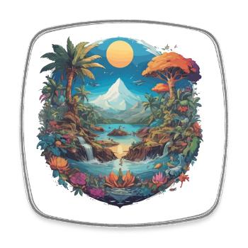 Mystical mountain and river landscape - Square fridge magnet - white - Front