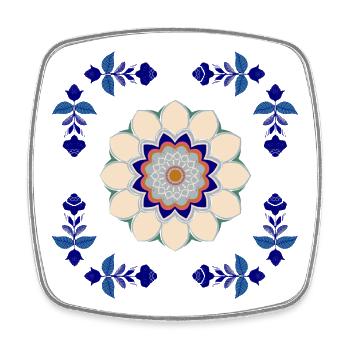 Retro Blossoms Tile - Square fridge magnet - white - Front