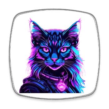 Neon Space Cat Cat Portrait - Square fridge magnet - white - Front