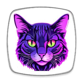 Portrait de chat aux couleurs néon - Magnet carré - blanc - Devant