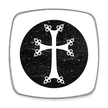 Stylized Armenian Cross in Black Circle - Square fridge magnet - white - Front