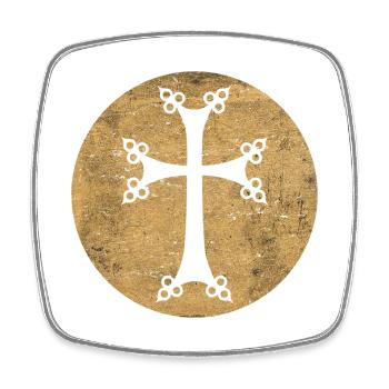 Stylized Armenian Cross in Golden Circle - Square fridge magnet - white - Front
