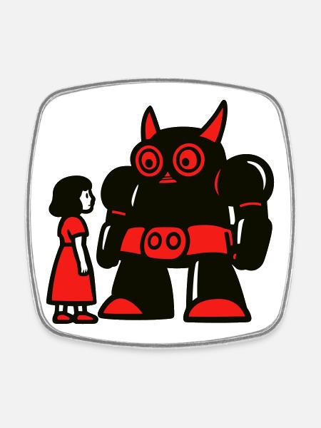 Girl and Robot - Square fridge magnet - white